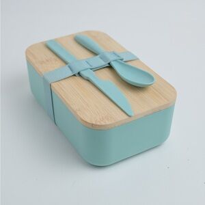 Bamboo and Teal Bento Box with Utensils